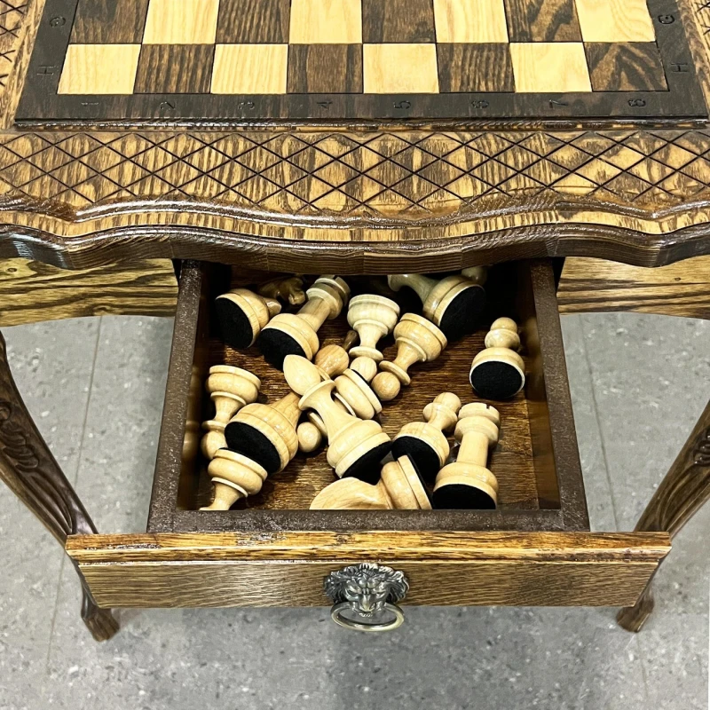 Шахматный стол резной из массива ясеня Премиальный люкс