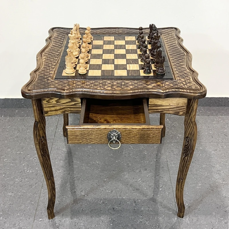 Шахматный стол резной из массива ясеня Суприм