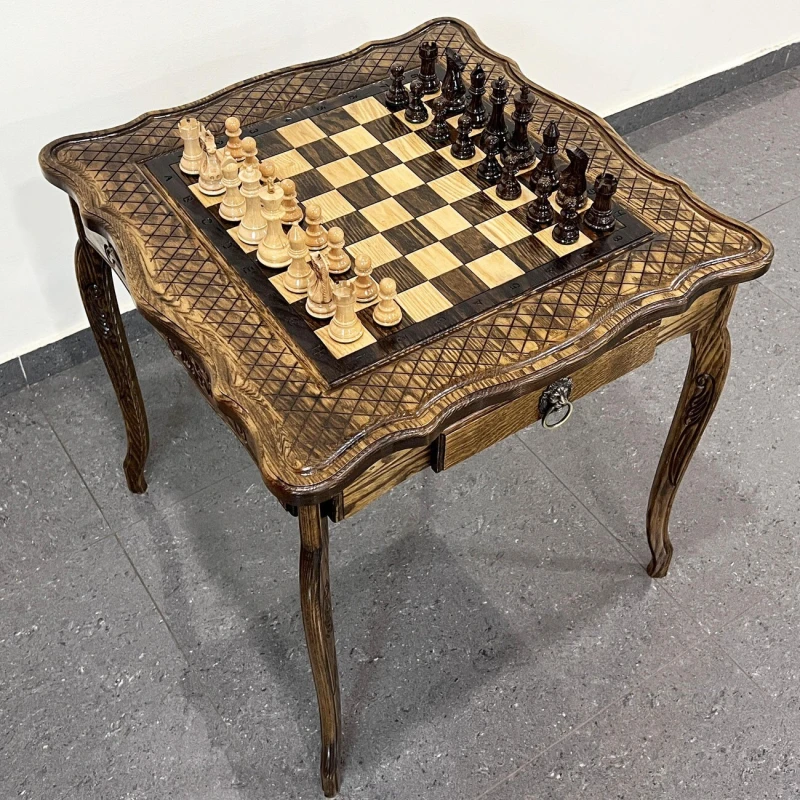 Шахматный стол резной из массива ясеня Суприм