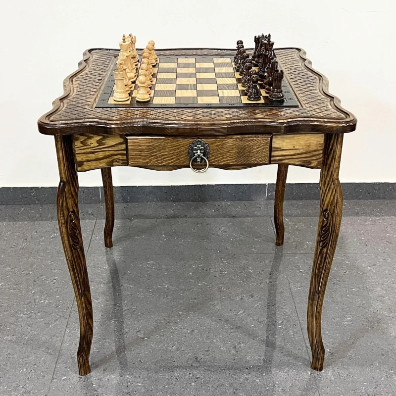 Шахматный стол резной из массива ясеня Суприм