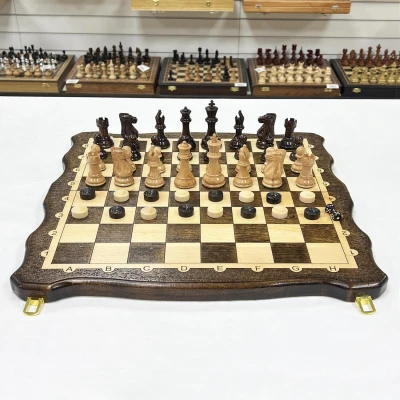 Набор 3 в 1 шахматы нарды шашки из массива бука Суприм