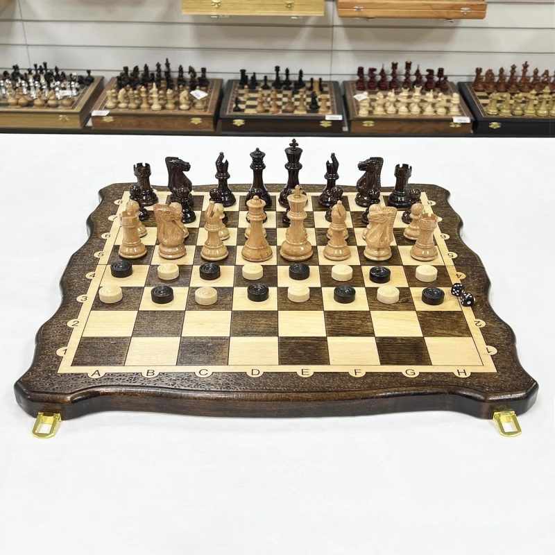 Набор 3 в 1 шахматы нарды шашки из массива бука Суприм