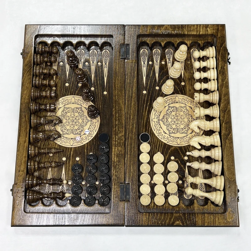 Набор 3 в 1 шахматы нарды шашки Бастион глянцевые