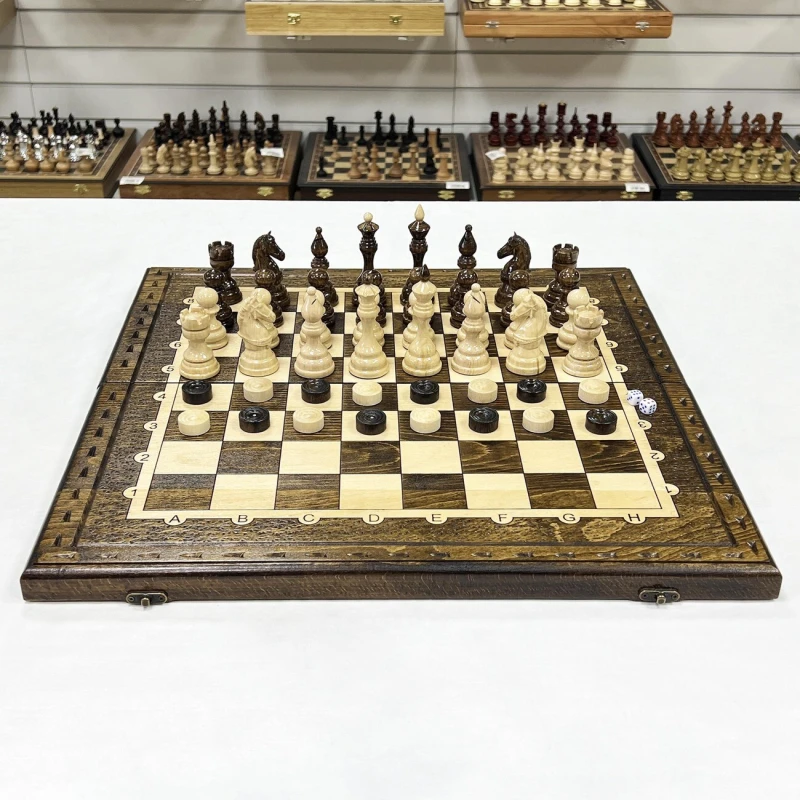 Набор 3 в 1 шахматы нарды шашки Бастион глянцевые