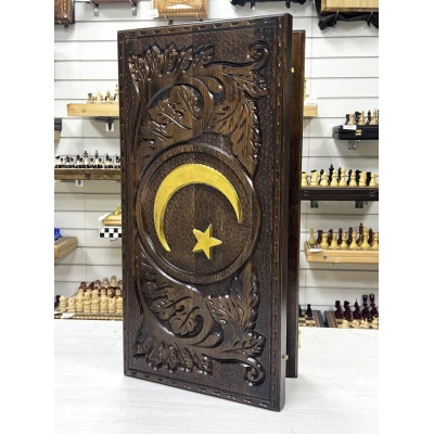 Нарды ручной работы из массива бука Полумесяц золотой 60 см