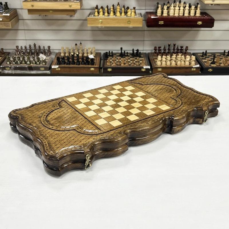 Нарды резные из массива бука Волки и олень