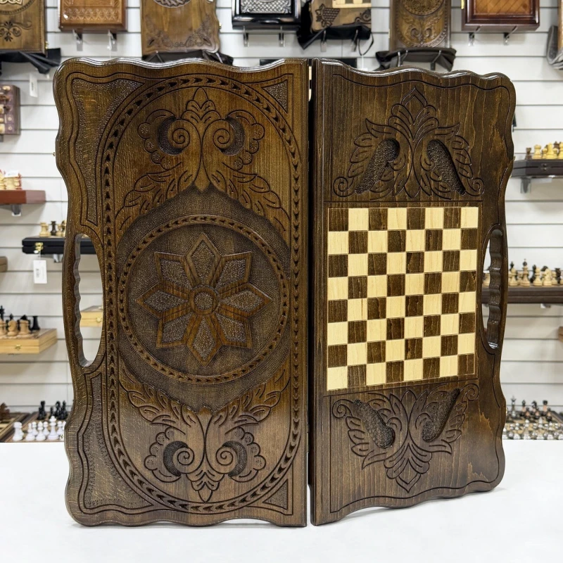 Нарды резные "Звезда" с ручкой, Haleyan