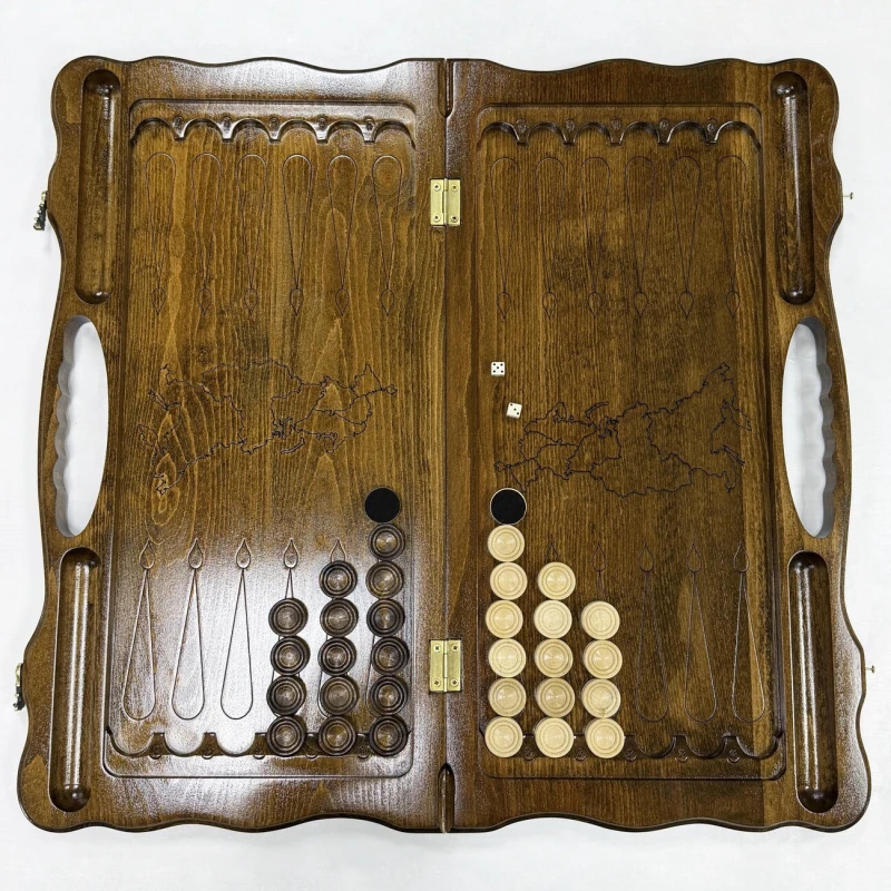 Нарды резные Герб РФ 2 с ручкой 60, Haleyan