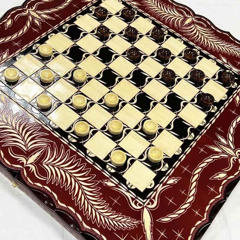 Набор 3 в 1 шахматы нарды шашки резные Красный дракон 60см