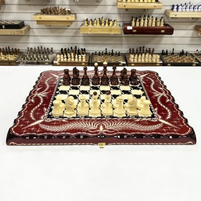 Набор 3 в 1 шахматы нарды шашки резные Красный дракон 60см