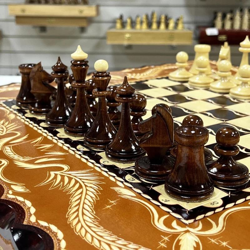 Набор 3 в 1 шахматы нарды шашки резные Оранжевый лев 60 см