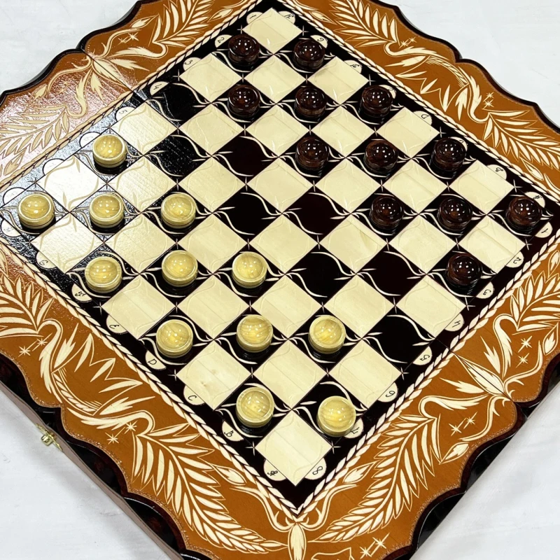 Набор 3 в 1 шахматы нарды шашки резной Герб оранжевый 50 см