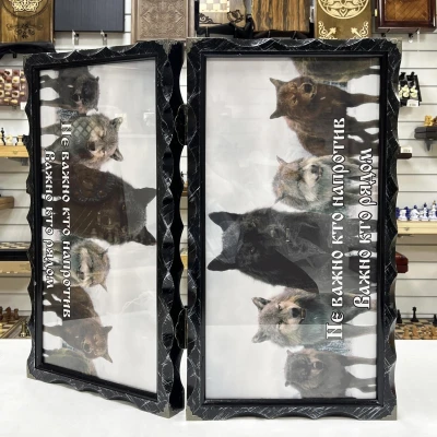 Нарды стеклянные подарочные Волчья стая 63 см с чехлом