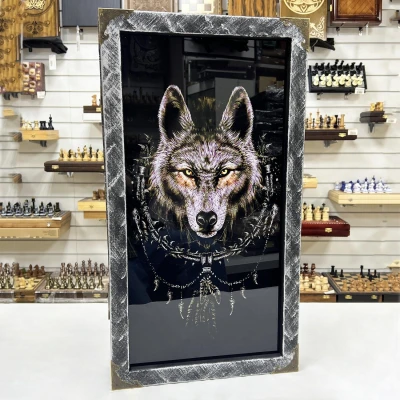 Нарды стеклянные подарочные VIP Волк 67 см с чехлом