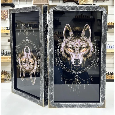 Нарды стеклянные подарочные VIP Волк 67 см с чехлом