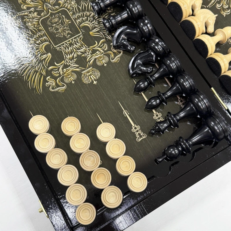 Набор 3 в 1 шахматы нарды шашки Победа деревянные со стеклянным полем