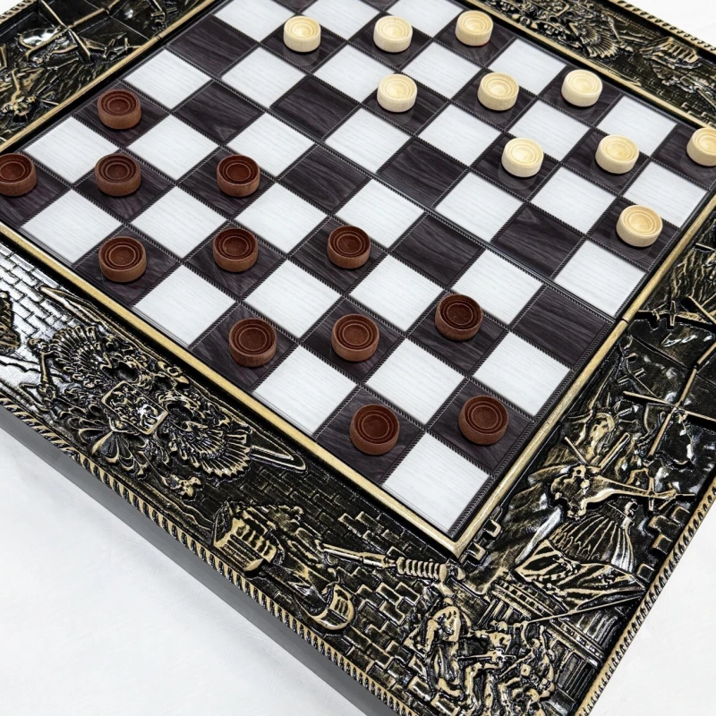 Набор 3 в 1 шахматы нарды шашки Победа деревянные со стеклянным полем