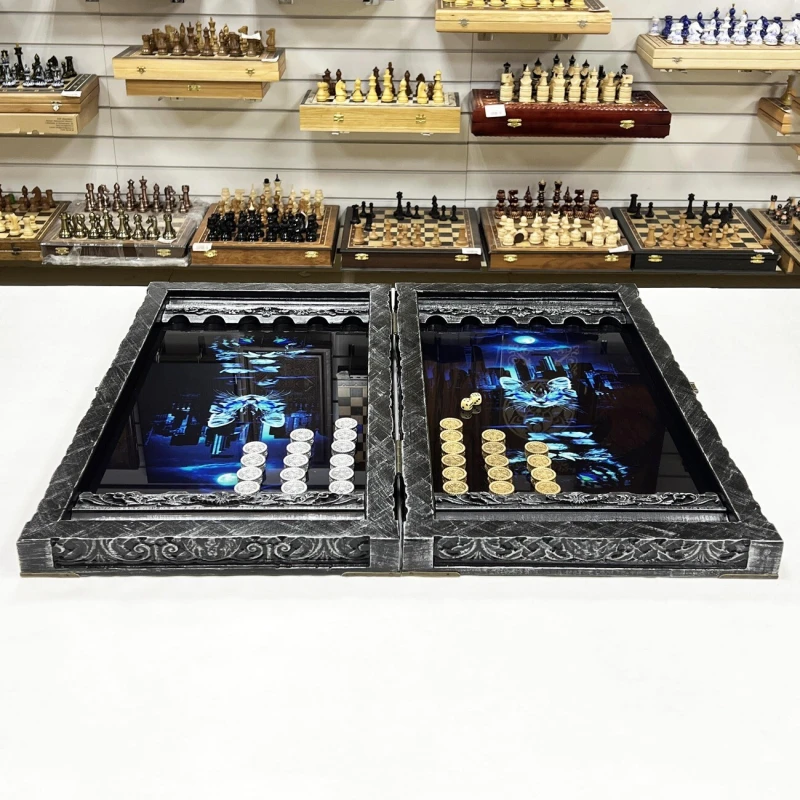 Нарды стеклянные подарочные VIP Лев 67 см с чехлом