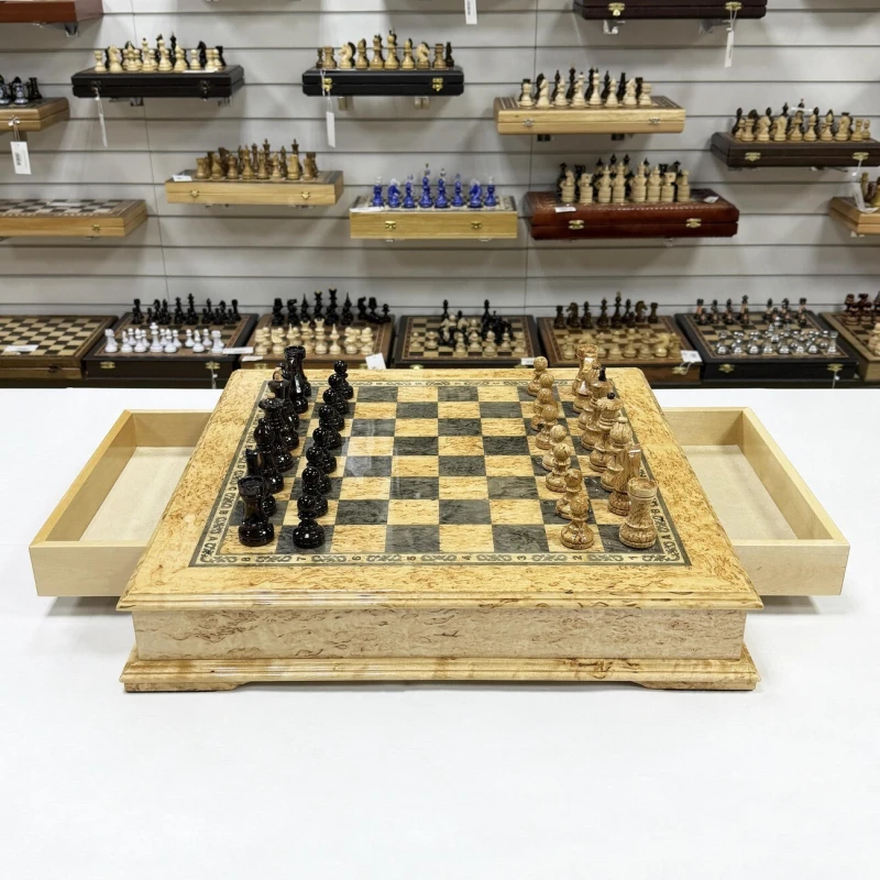 Шахматный ларец эксклюзивный из карельской березы Элит большой