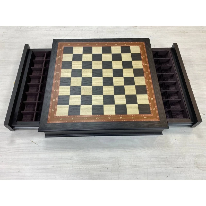 Шахматная доска ларец с выдвижными ящиками моренный дуб