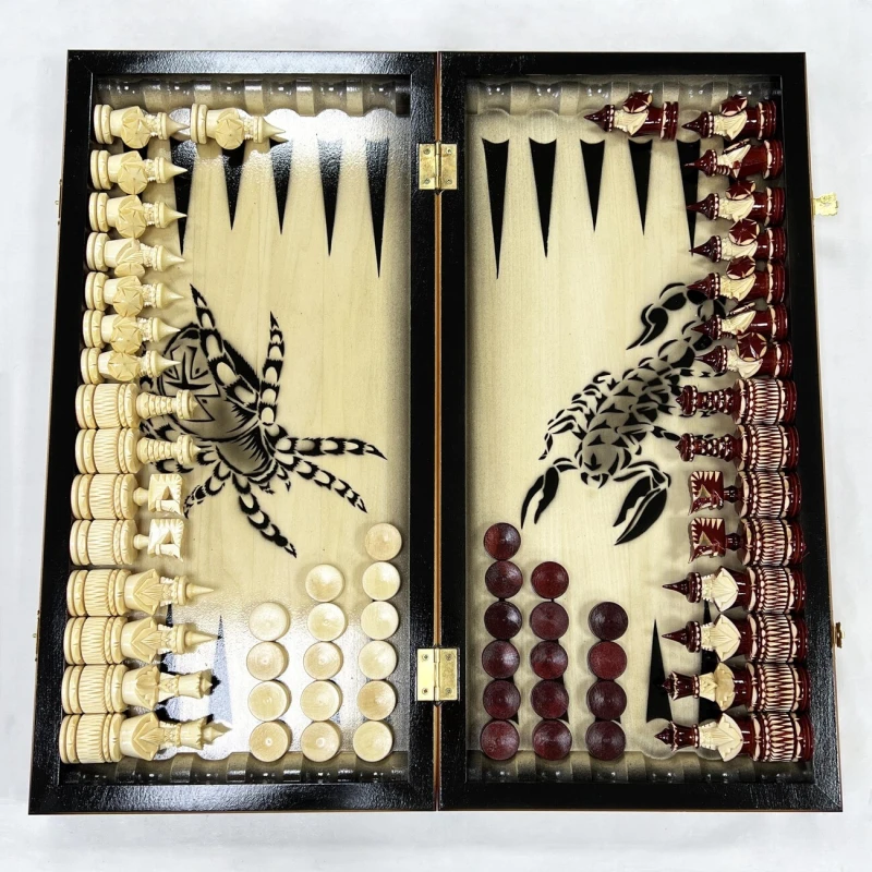 Набор 3 в 1 шахматы нарды шашки резной лак Паук и Скорпион