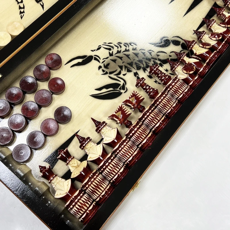 Набор 3 в 1 шахматы нарды шашки резной лак Паук и Скорпион