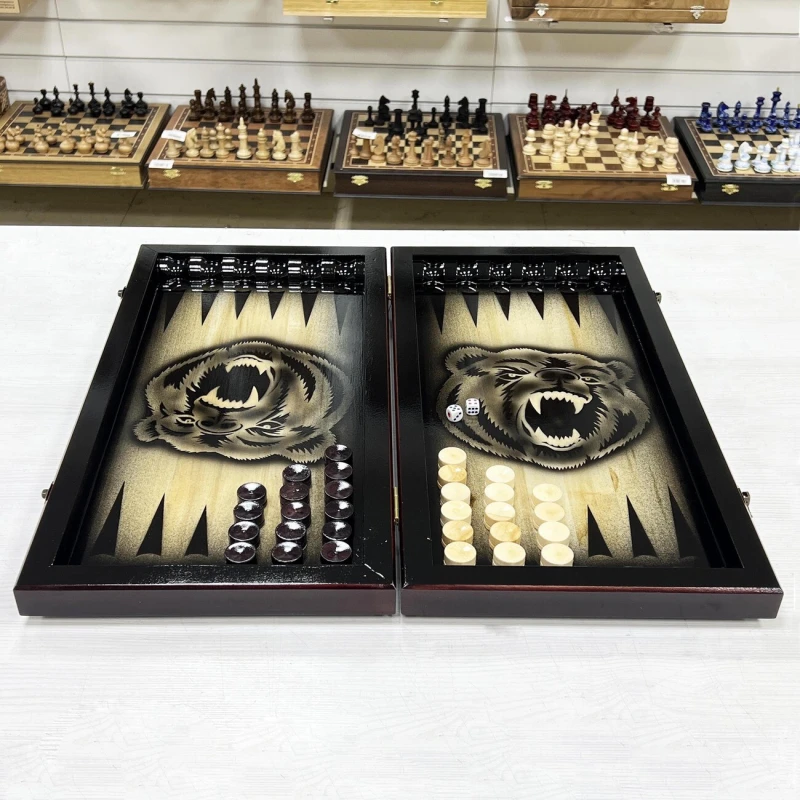 Нарды резные Медведь лак 55 см