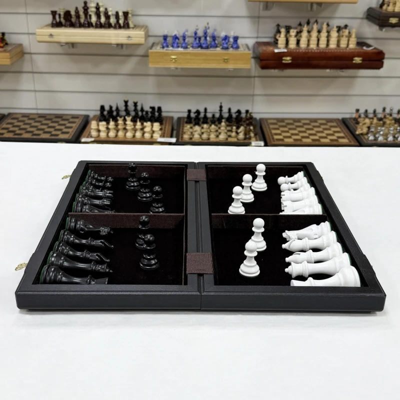 Шахматы деревянные мореный дуб Суприм черно-белые средние