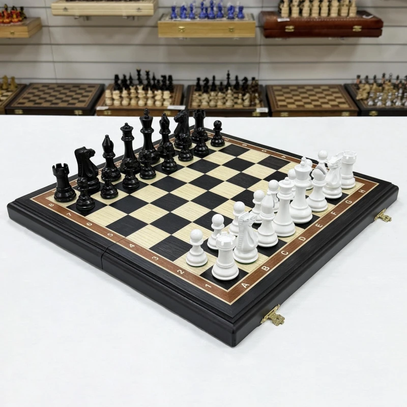 Шахматы деревянные мореный дуб Суприм черно-белые средние