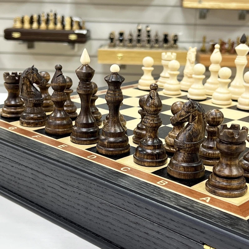 Шахматный ларец деревянный мореный дуб Бастион матовый