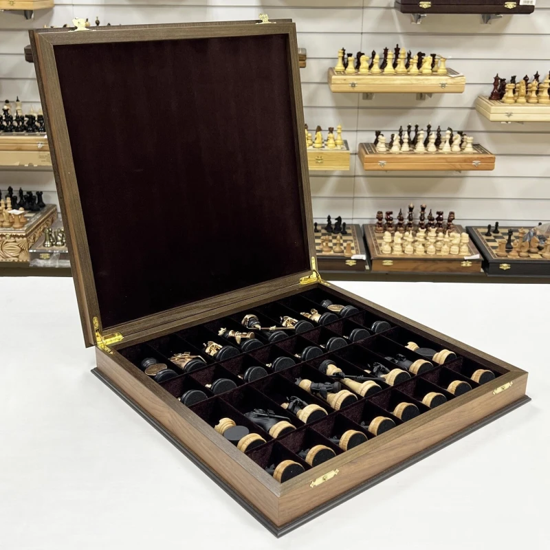 Шахматный ларец подарочный орех с фигурами Хоккей