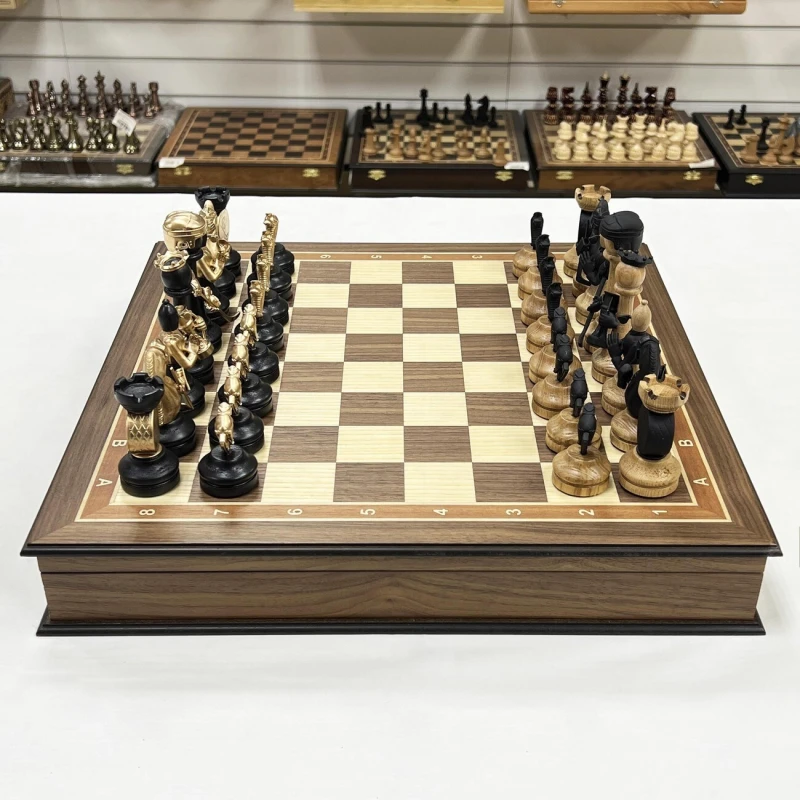 Шахматный ларец подарочный орех с фигурами Хоккей