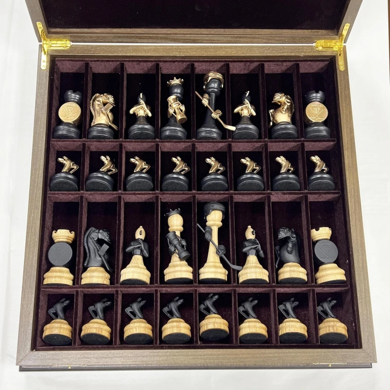 Шахматный ларец подарочный орех с фигурами Хоккей