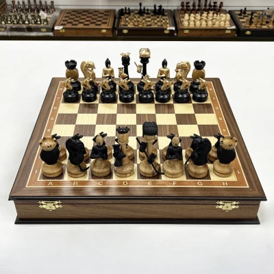Шахматный ларец подарочный орех с фигурами Хоккей