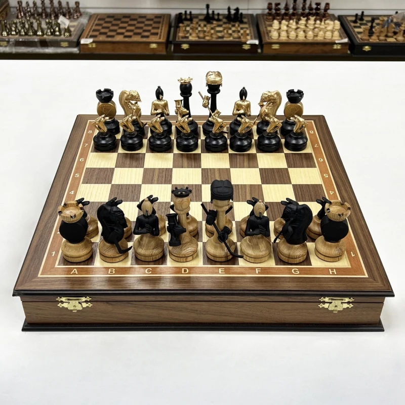 Шахматный ларец подарочный орех с фигурами Хоккей