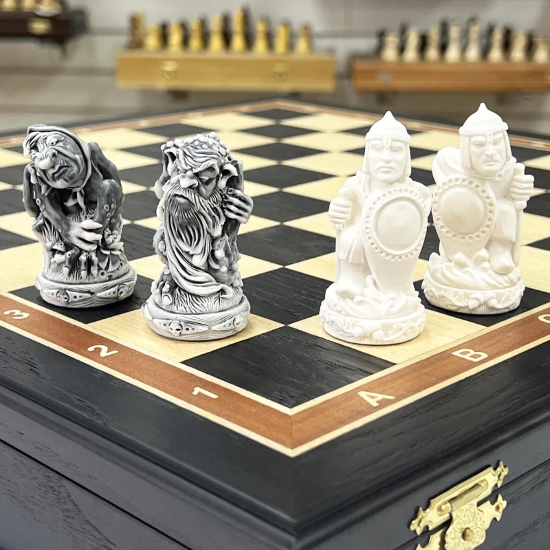 Шахматы Сказочные в ларце из мореного дуба