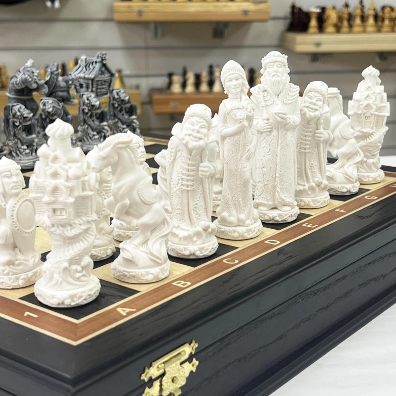 Шахматы Сказочные в ларце из мореного дуба