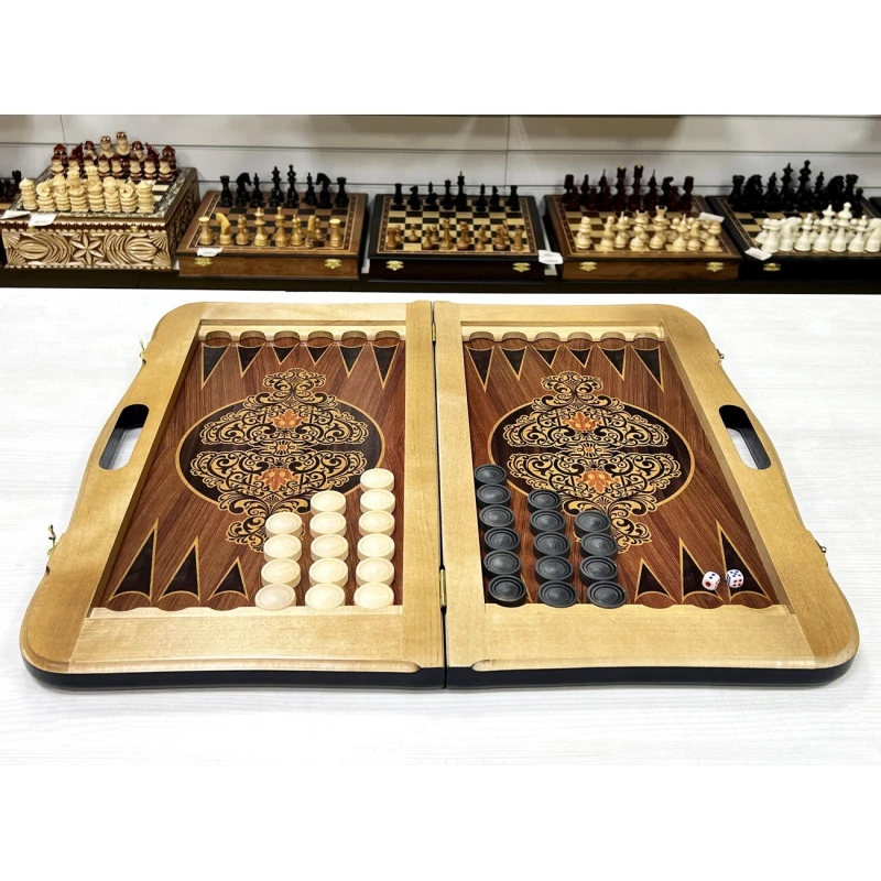 Нарды кожаные Презент с ручкой черные 55 см