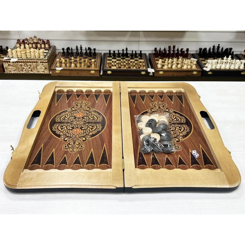 Нарды кожаные Презент с ручкой черные 55 см