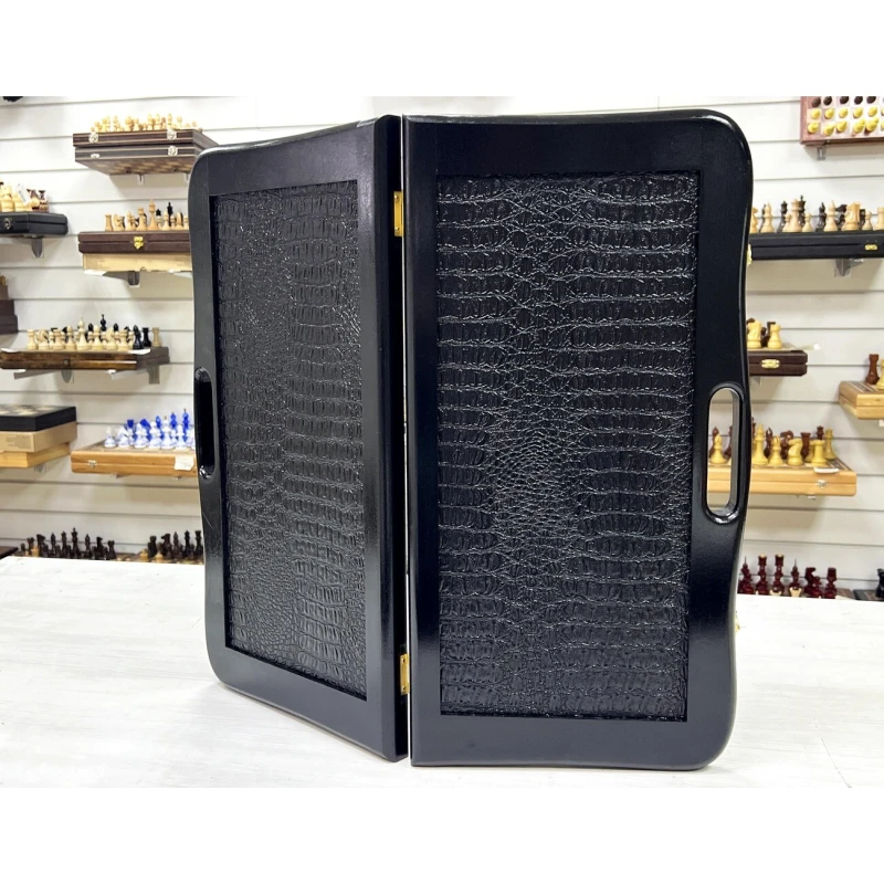 Нарды кожаные Презент с ручкой черные Люкс 55 см