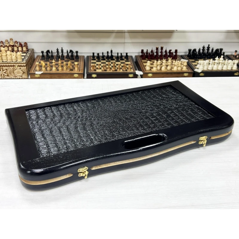 Нарды кожаные Презент с ручкой черные Люкс 55 см