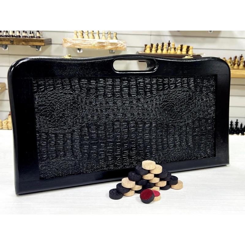 Нарды кожаные Презент с ручкой черные Люкс 55 см