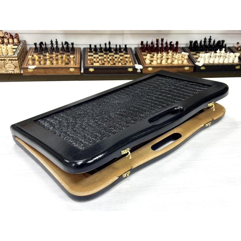 Нарды кожаные Презент с ручкой черные Люкс 55 см