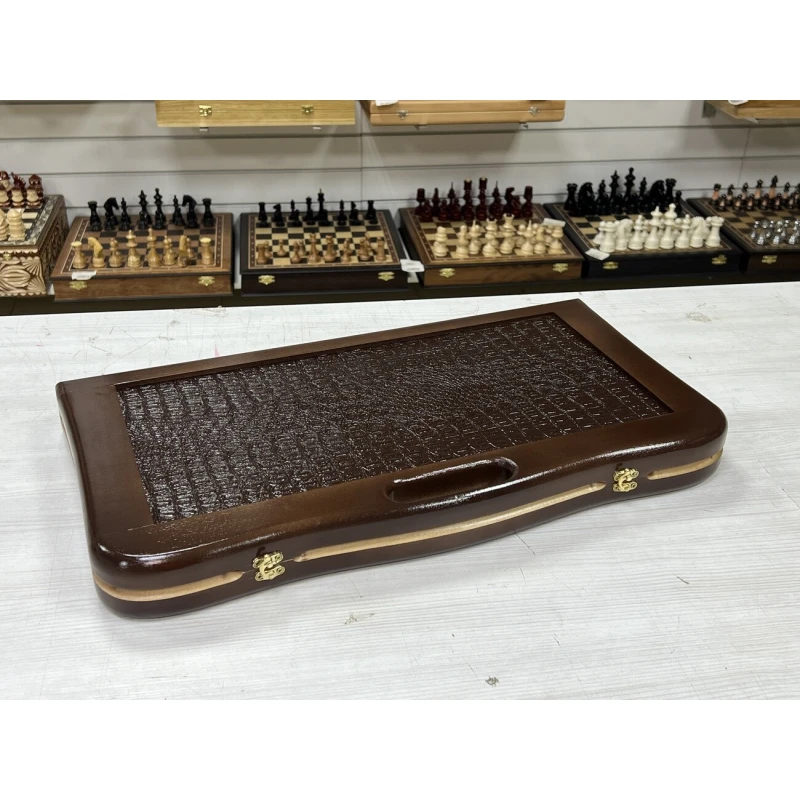 Нарды кожаные Презент с ручкой коричневые Люкс 55 см