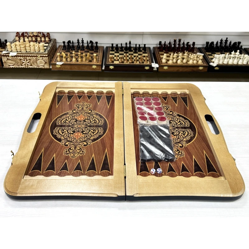 Нарды кожаные Презент с ручкой коричневые Люкс 55 см