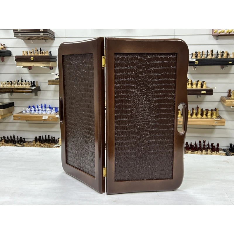 Нарды кожаные Презент с ручкой коричневые Люкс 55 см