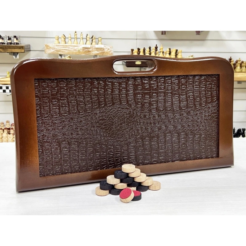 Нарды кожаные Презент с ручкой коричневые Люкс 55 см