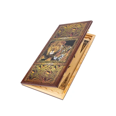 Нарды деревянные Тигр и Лев большие 60см с фишками из бука Люкс