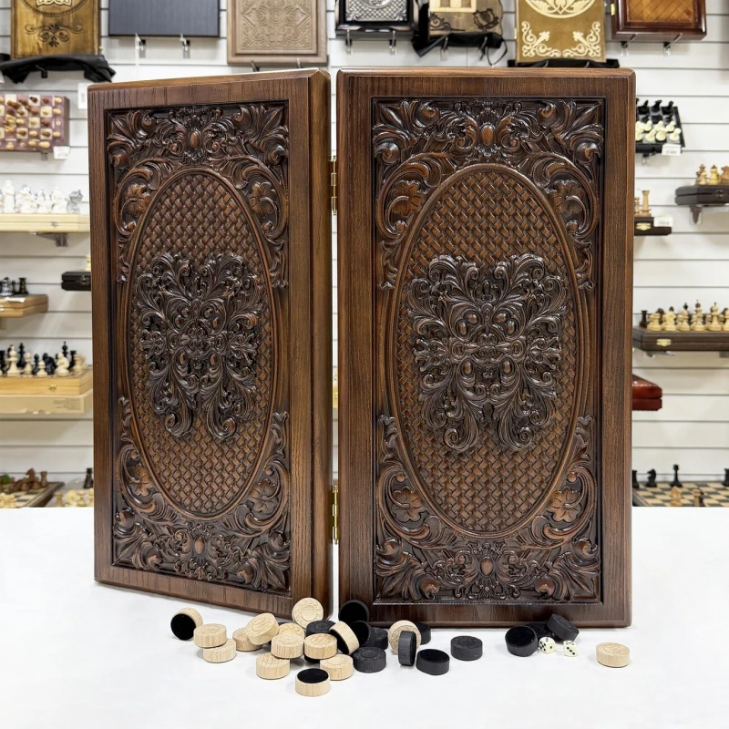 Нарды из массива ясеня эксклюзивные Узор темные 60 см