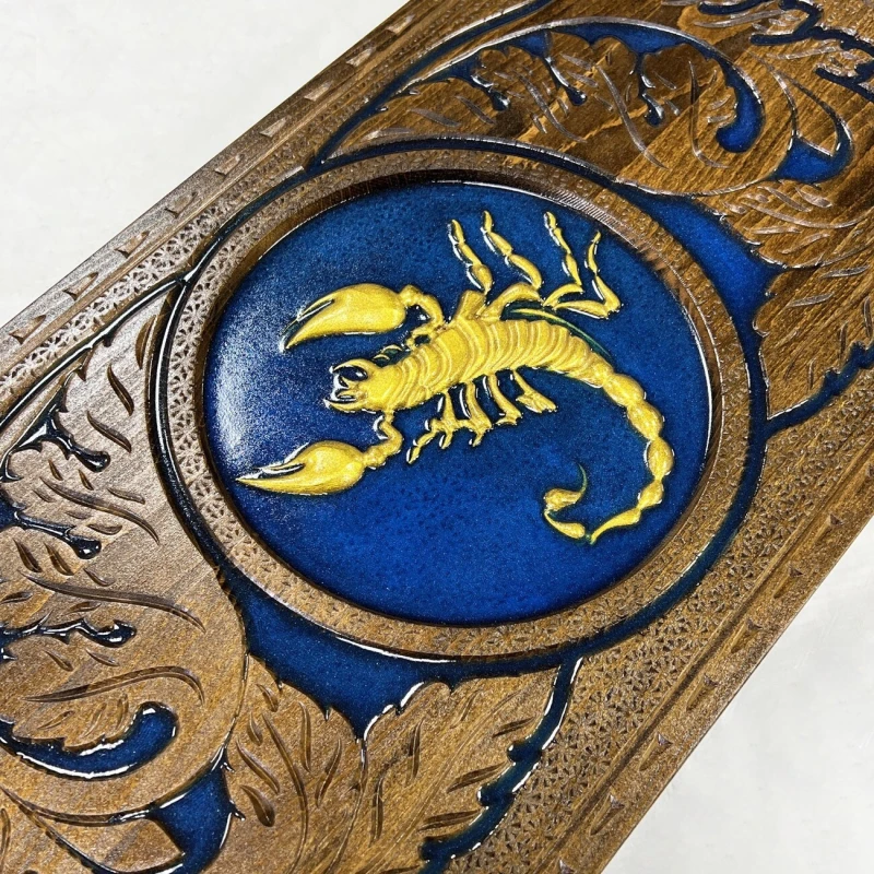 Нарды из массива бука Скорпион эпоксидная смола синие